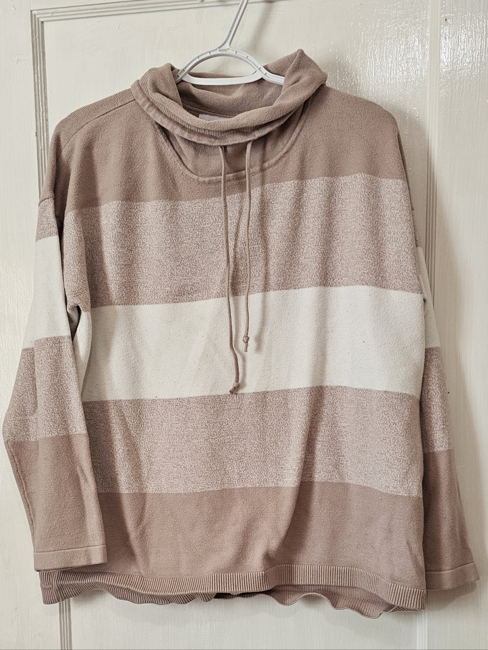 🤍 Blush & Cream Colorblock Cowl Neck Sweater